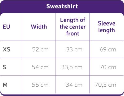 Size chart sweatshirt